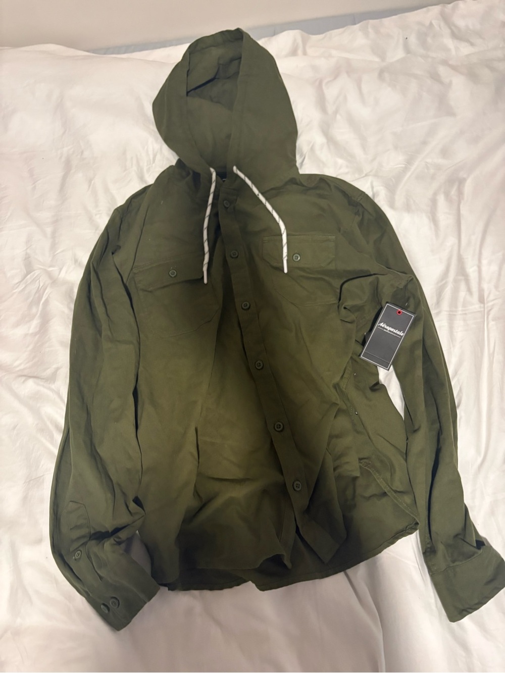Aeropostale Olive Hooded Button-Up Shirt Jacket